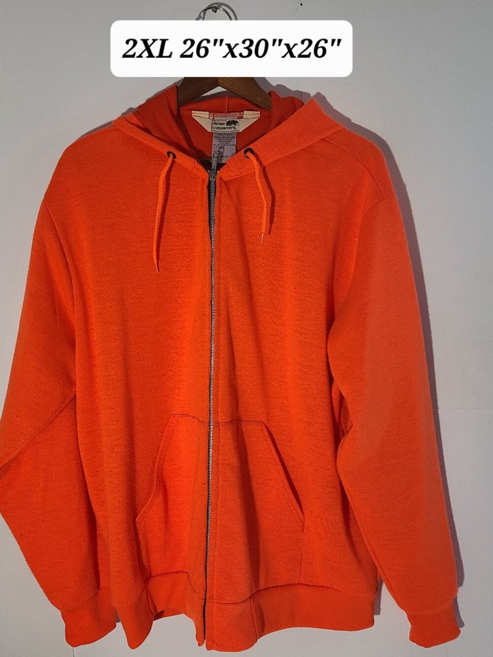 Vintage 90s Bear Country Thermal Lined Full Zip Orange 2XL Hoodie Made in USA